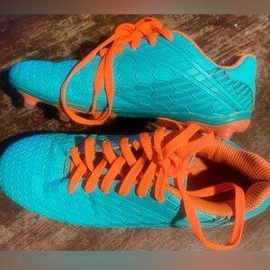 Men's Hawkman Grass Football Soccer Cleats Bright Blue & Orange Shoes Size 7